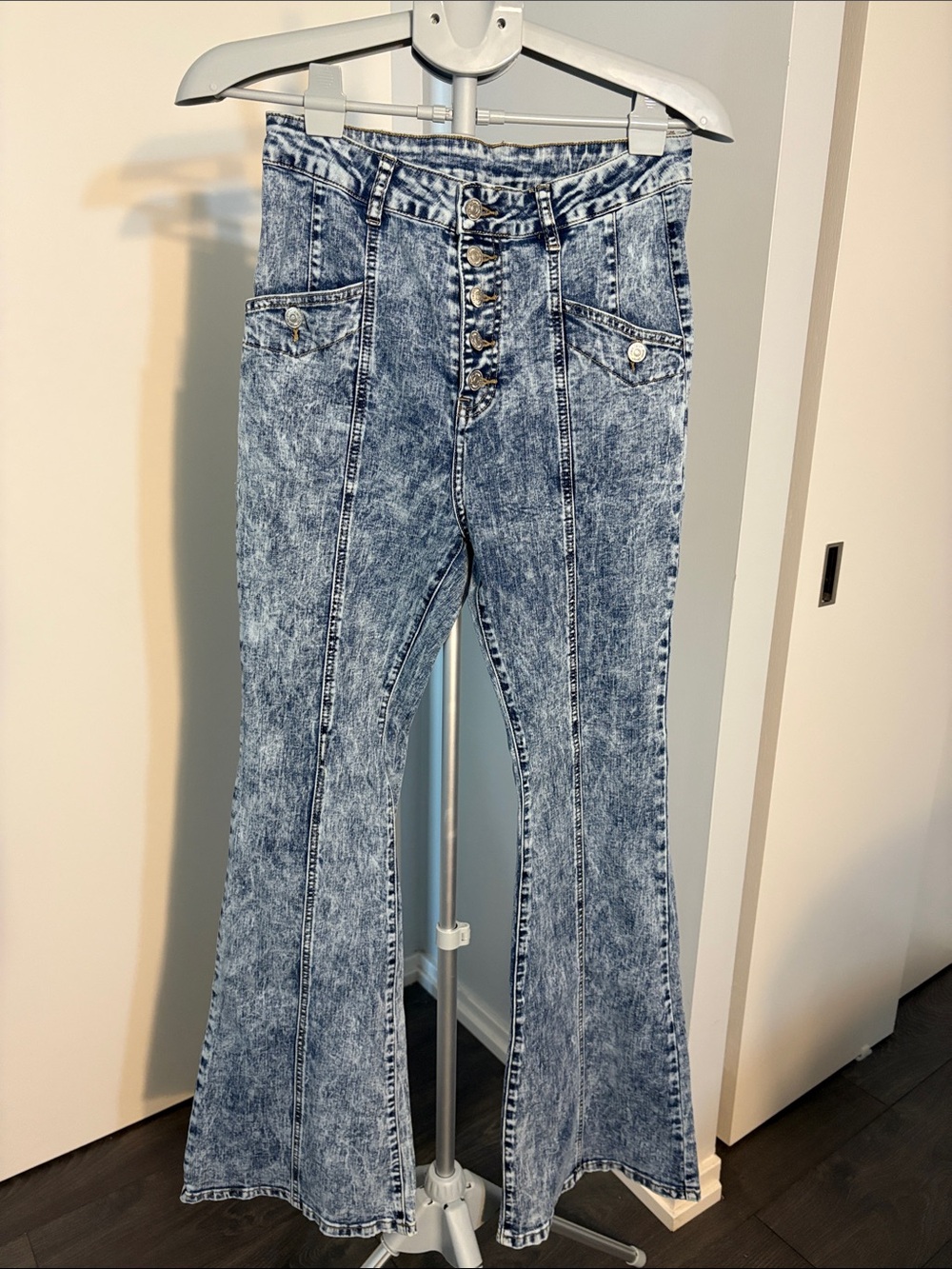 High-Rise Acid Wash Flared Jeans - Blue